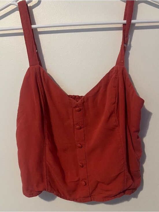 Tops - Women's Red Faux Button-Up Crop Top Cami